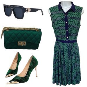 Donna Morgan Women’s Blue Green Printed Dress